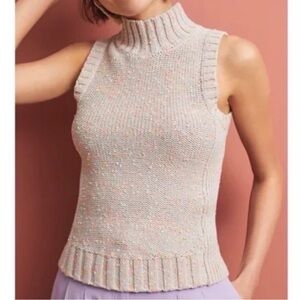 Anthropologie Brea Mockneck Neon Confetti Sleeveless Sweater Size Larg